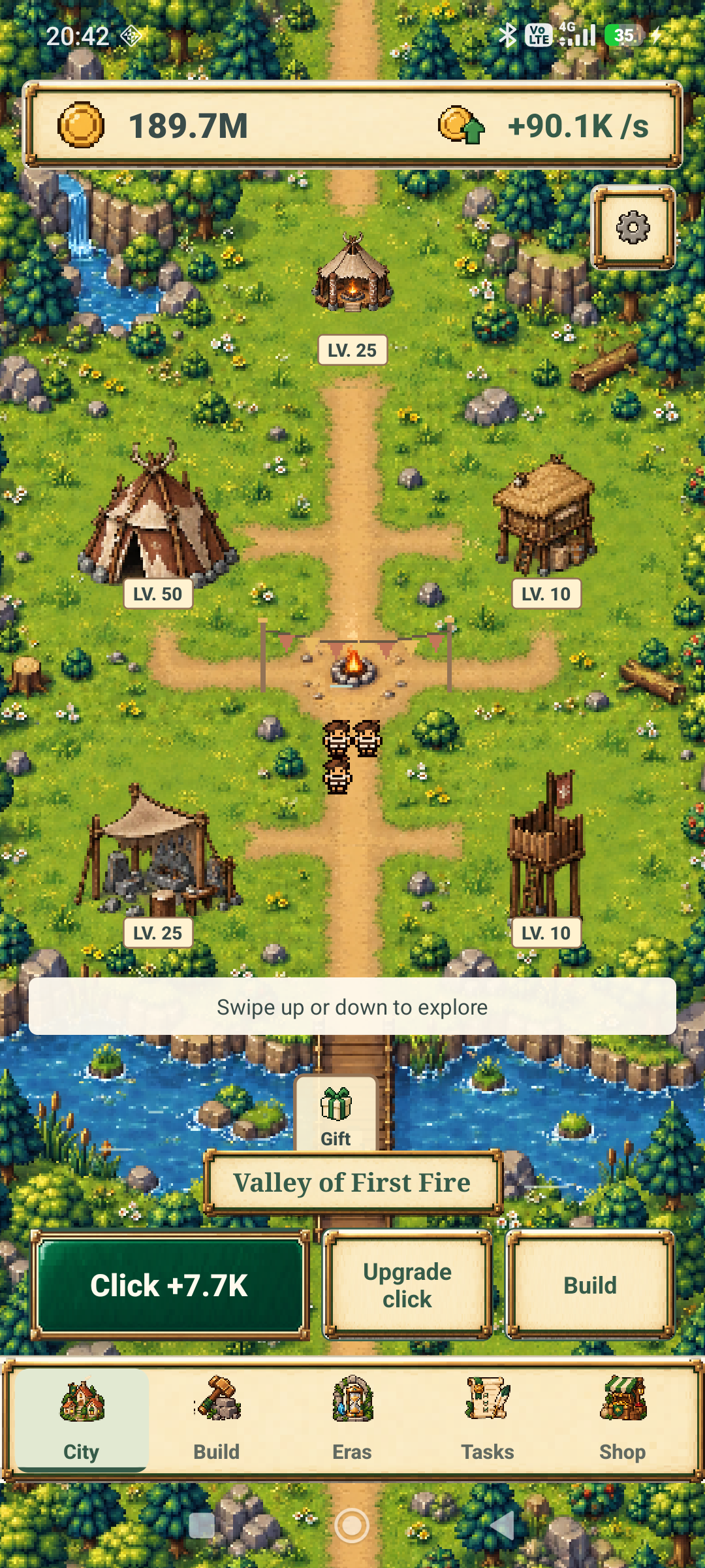 Android gameplay: the first settlement around a campfire